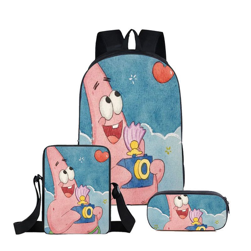 SpongeBob SquarePants Full Printed Backpack Schoolbag Travel Notebook Bag Lunch Bag Pencil Bag for Kids Students 3PCS