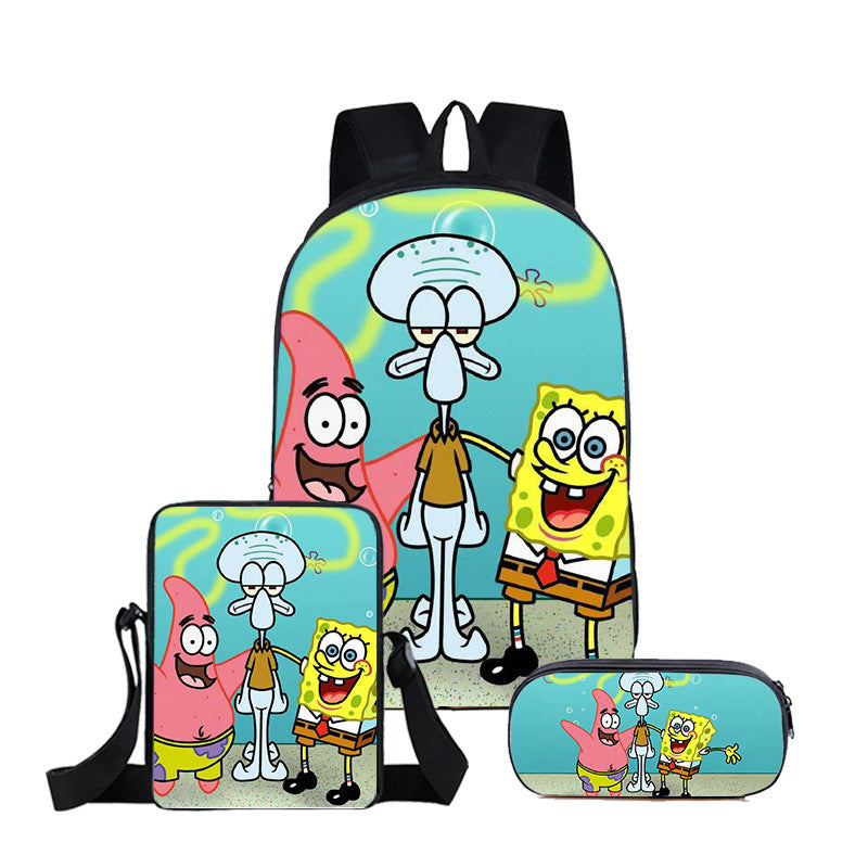 SpongeBob SquarePants Full Printed Backpack Schoolbag Travel Notebook Bag Lunch Bag Pencil Bag for Kids Students 3PCS