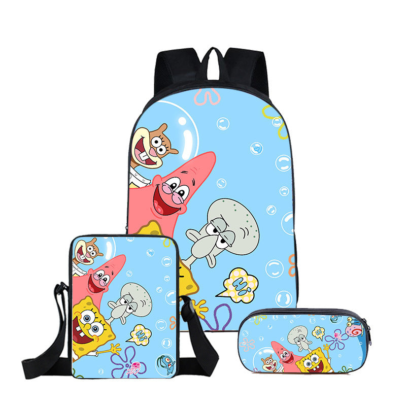 SpongeBob SquarePants Full Printed Backpack Schoolbag Travel Notebook Bag Lunch Bag Pencil Bag for Kids Students 3PCS