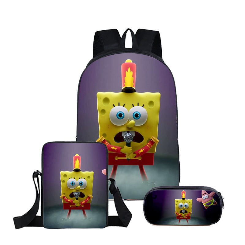 SpongeBob SquarePants Full Printed Backpack Schoolbag Travel Notebook Bag Lunch Bag Pencil Bag for Kids Students 3PCS