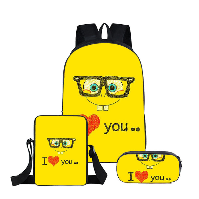 SpongeBob SquarePants Full Printed Backpack Schoolbag Travel Notebook Bag Lunch Bag Pencil Bag for Kids Students 3PCS