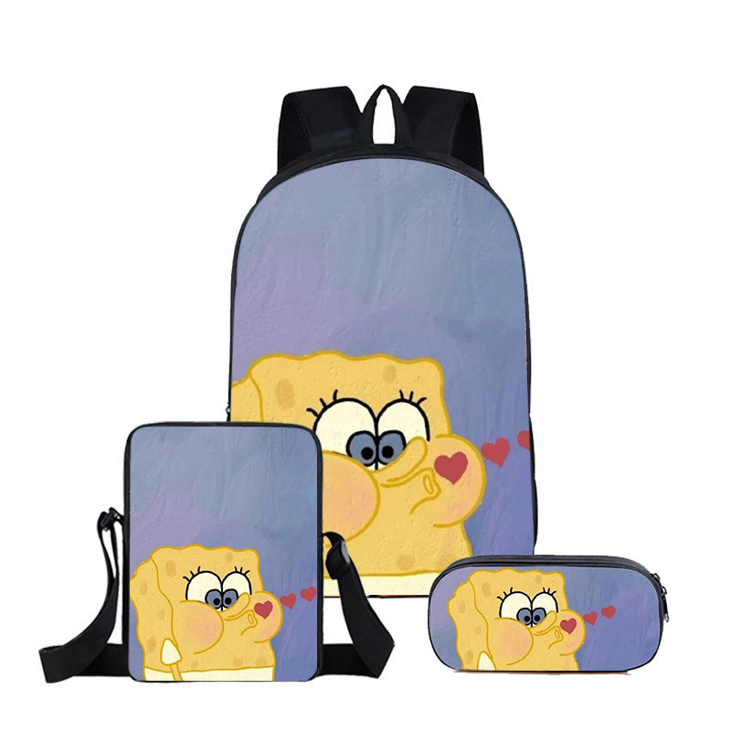 SpongeBob SquarePants Full Printed Backpack Schoolbag Travel Notebook Bag Lunch Bag Pencil Bag for Kids Students 3PCS