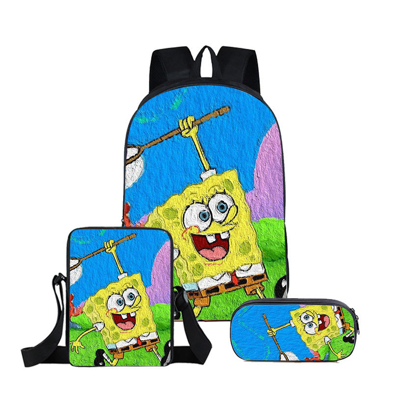 SpongeBob SquarePants Full Printed Backpack Schoolbag Travel Notebook Bag Lunch Bag Pencil Bag for Kids Students 3PCS