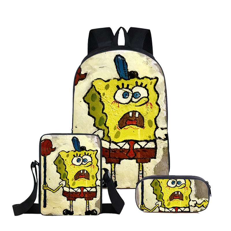 SpongeBob SquarePants Full Printed Backpack Schoolbag Travel Notebook Bag Lunch Bag Pencil Bag for Kids Students 3PCS