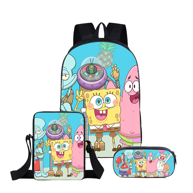 SpongeBob SquarePants Full Printed Backpack Schoolbag Travel Notebook Bag Lunch Bag Pencil Bag for Kids Students 3PCS