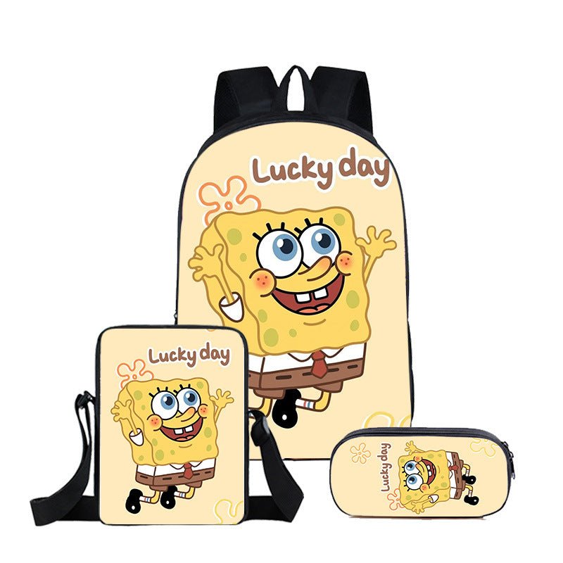 SpongeBob SquarePants Full Printed Backpack Schoolbag Travel Notebook Bag Lunch Bag Pencil Bag for Kids Students 3PCS