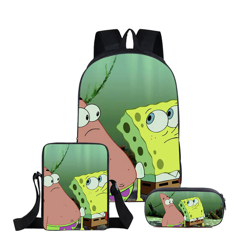 SpongeBob SquarePants Full Printed Backpack Schoolbag Travel Notebook Bag Lunch Bag Pencil Bag for Kids Students 3PCS