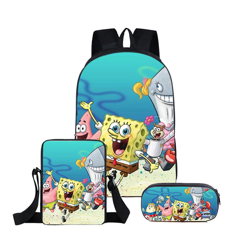 SpongeBob SquarePants Full Printed Backpack Schoolbag Travel Notebook Bag Lunch Bag Pencil Bag for Kids Students 3PCS