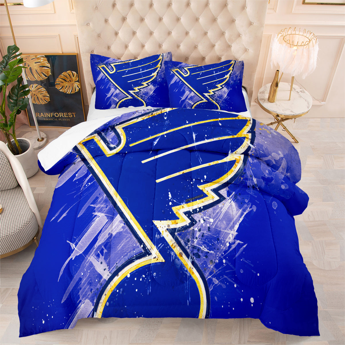 St. Louis Hockey Blues Comforter Pillowcases 3PC Sets Blanket All Season Reversible Quilted Duvet