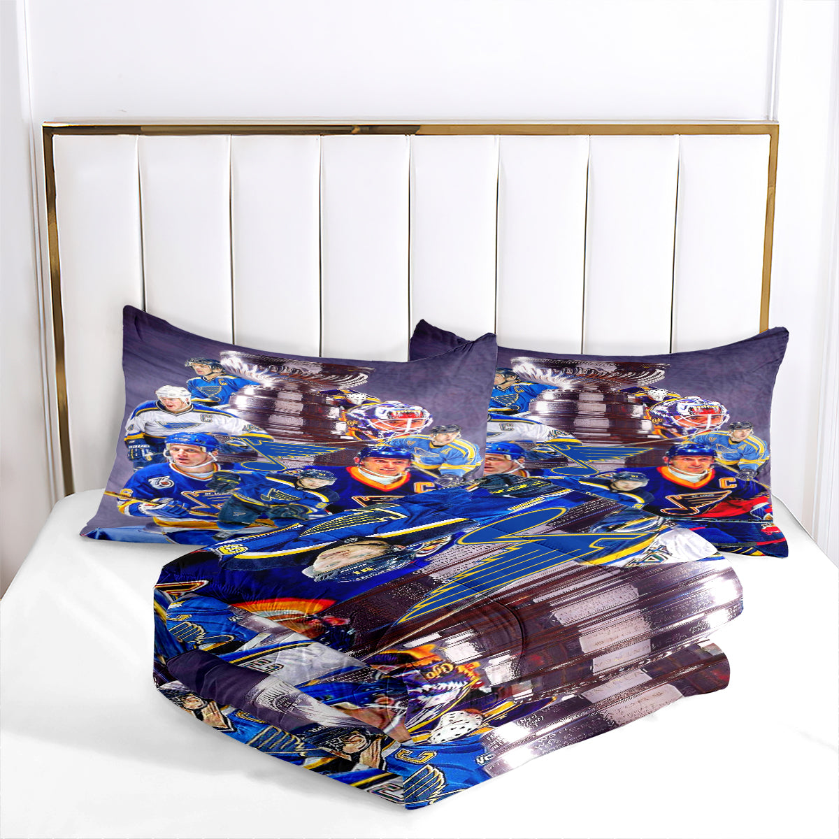 St. Louis Hockey Blues Comforter Pillowcases 3PC Sets Blanket All Season Reversible Quilted Duvet
