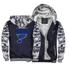 St Louis Blues Jackets Hockey Team Unisex Lined Hoodie Fleece Sweatshirt Full Zipper Hooded Thicken Jacket