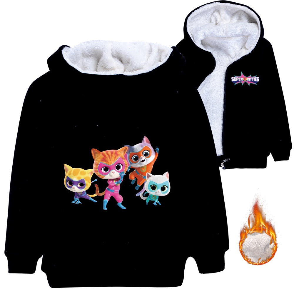 SuperKitties Sherpa Lined Hoodie Fleece Sweatshirt Full Zip Hooded Jacket for Kids