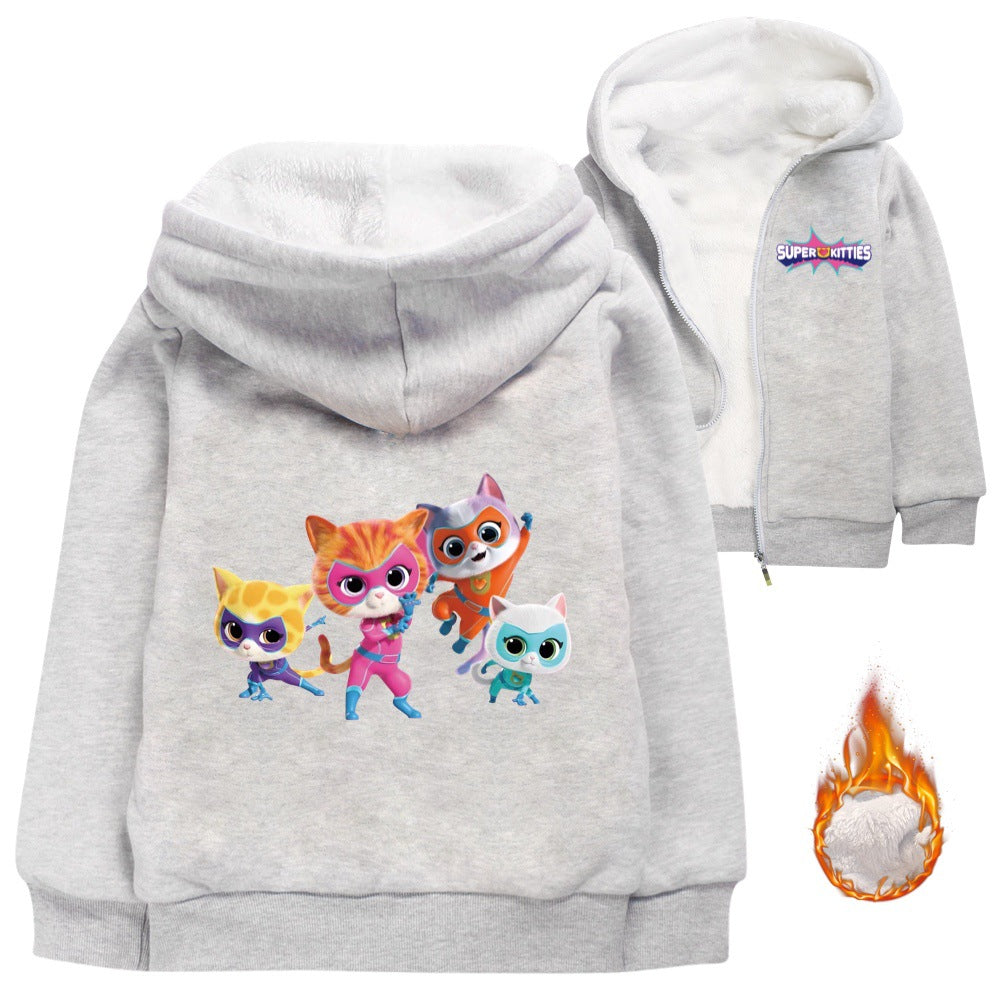 SuperKitties Sherpa Lined Hoodie Fleece Sweatshirt Full Zip Hooded Jacket for Kids