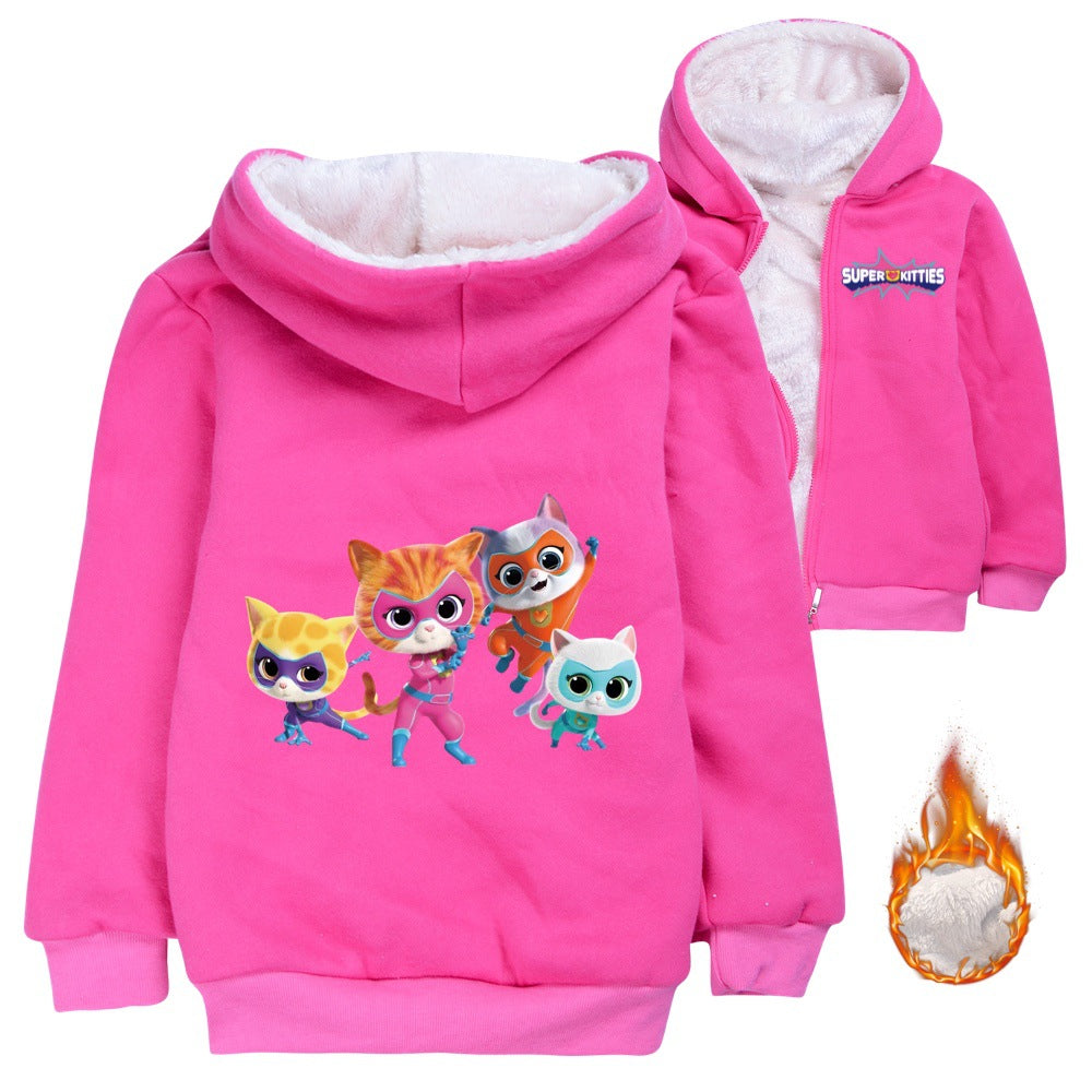 SuperKitties Sherpa Lined Hoodie Fleece Sweatshirt Full Zip Hooded Jacket for Kids