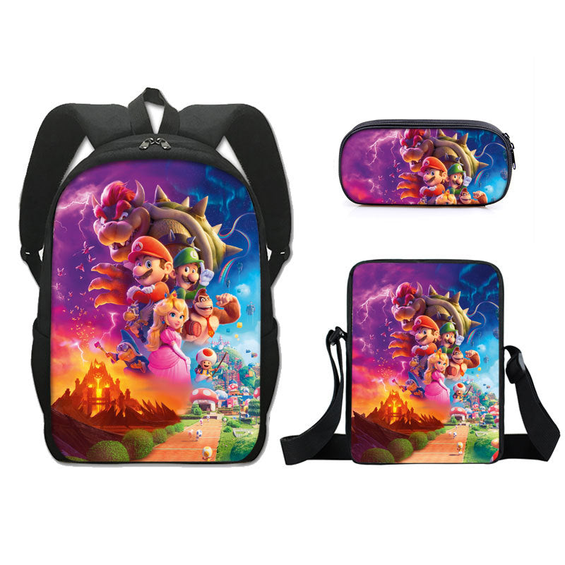 Super Mario Full Printed Backpack Schoolbag Travel Notebook Bag Lunch Bag Pencil Bag for Kids Students 3PCS