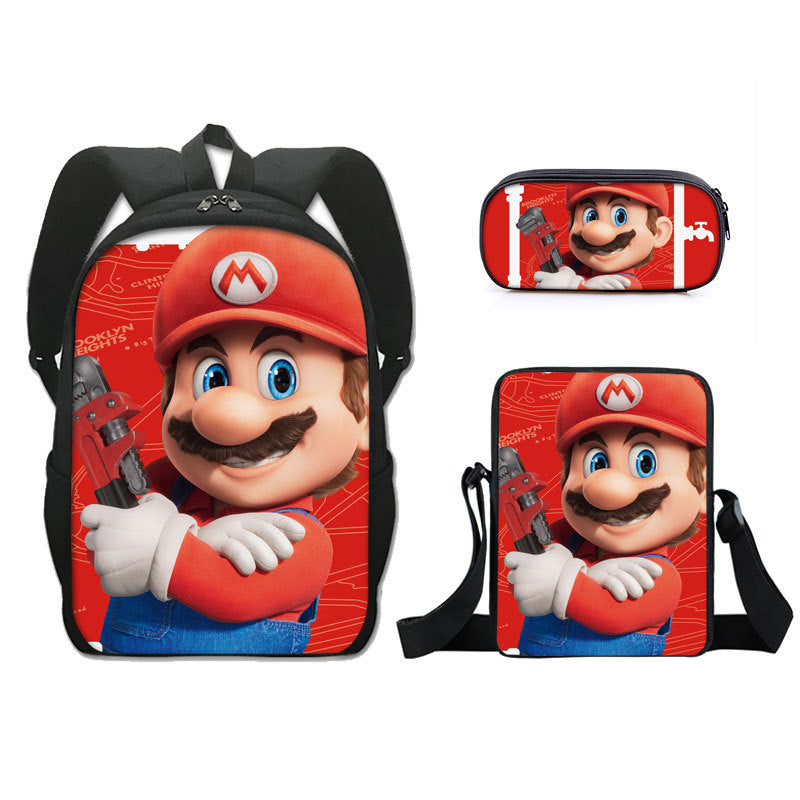 Super Mario Full Printed Backpack Schoolbag Travel Notebook Bag Lunch Bag Pencil Bag for Kids Students 3PCS