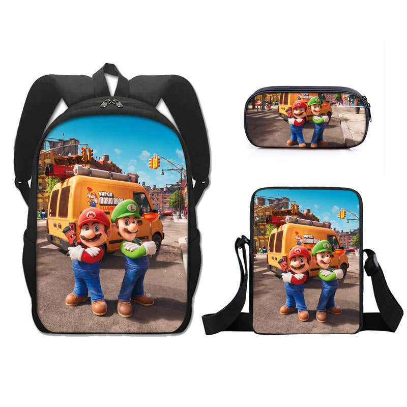 Super Mario Full Printed Backpack Schoolbag Travel Notebook Bag Lunch Bag Pencil Bag for Kids Students 3PCS