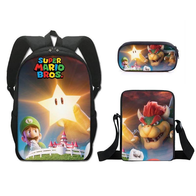 Super Mario Full Printed Backpack Schoolbag Travel Notebook Bag Lunch Bag Pencil Bag for Kids Students 3PCS