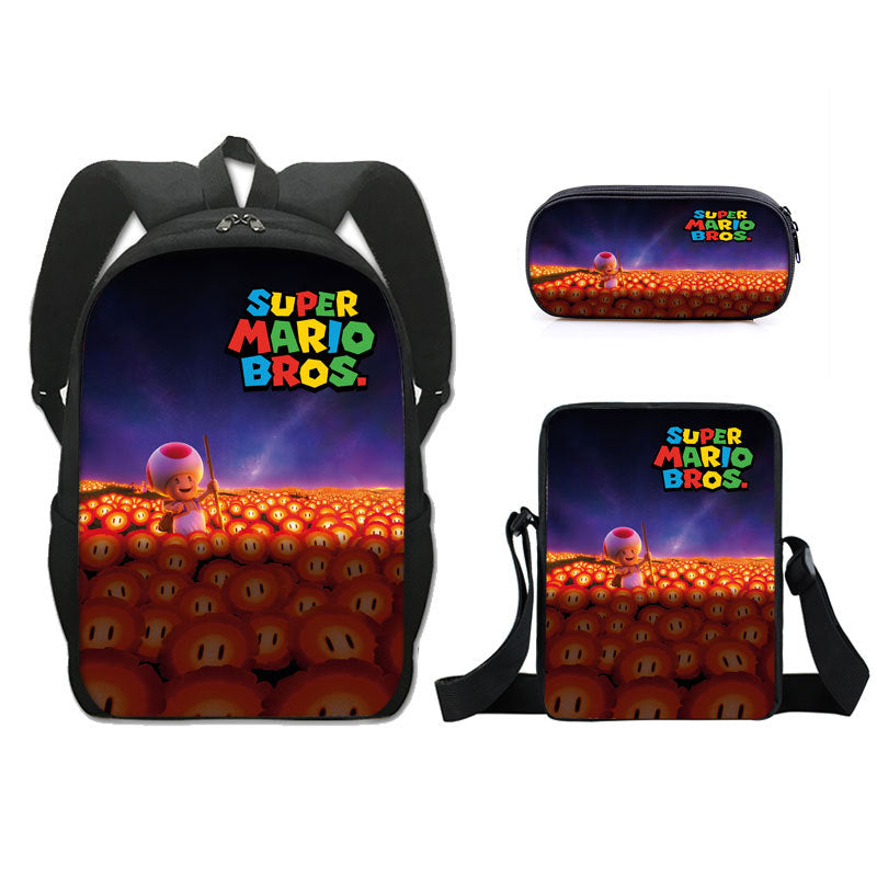 Super Mario Full Printed Backpack Schoolbag Travel Notebook Bag Lunch Bag Pencil Bag for Kids Students 3PCS