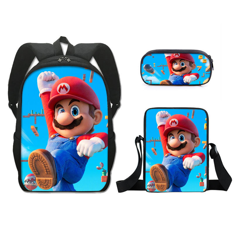 Super Mario Full Printed Backpack Schoolbag Travel Notebook Bag Lunch Bag Pencil Bag for Kids Students 3PCS