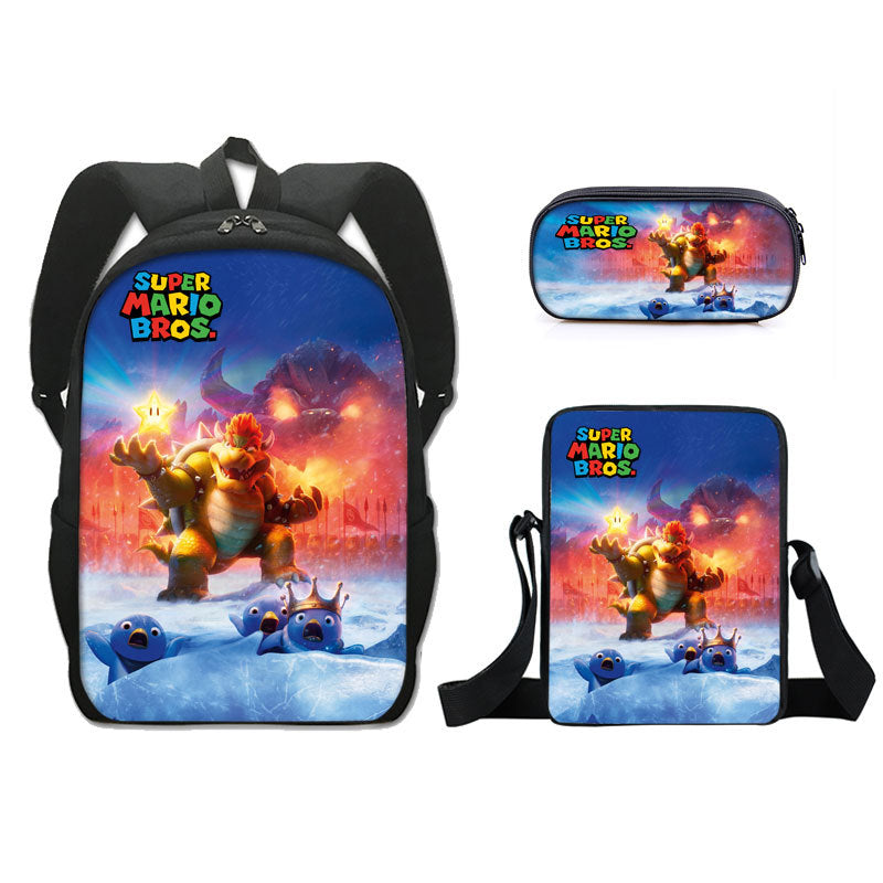 Super Mario Full Printed Backpack Schoolbag Travel Notebook Bag Lunch Bag Pencil Bag for Kids Students 3PCS