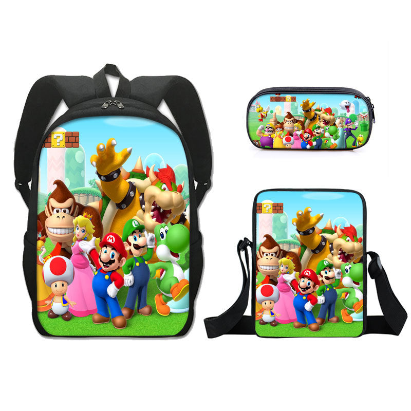 Super Mario Full Printed Backpack Schoolbag Travel Notebook Bag Lunch Bag Pencil Bag for Kids Students 3PCS