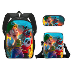 Super Mario Full Printed Backpack Schoolbag Travel Notebook Bag Lunch Bag Pencil Bag for Kids Students 3PCS