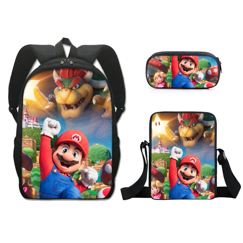 Super Mario Full Printed Backpack Schoolbag Travel Notebook Bag Lunch Bag Pencil Bag for Kids Students 3PCS