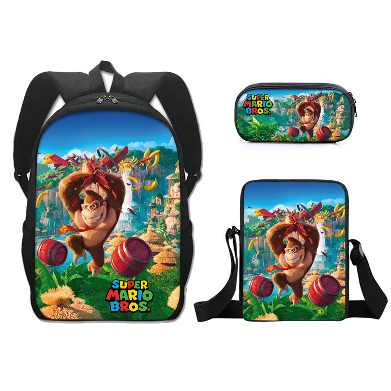 Super Mario Full Printed Backpack Schoolbag Travel Notebook Bag Lunch Bag Pencil Bag for Kids Students 3PCS