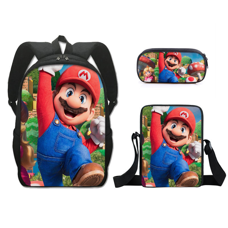 Super Mario Full Printed Backpack Schoolbag Travel Notebook Bag Lunch Bag Pencil Bag for Kids Students 3PCS