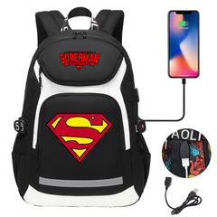 Superman Superhero USB Charging Backpack School Notebook Travel Bags
