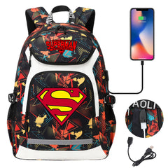 Superman Superhero USB Charging Backpack School Notebook Travel Bags