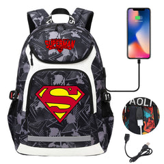 Superman Superhero USB Charging Backpack School Notebook Travel Bags