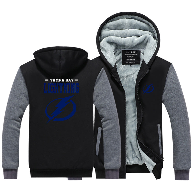 Tampa Bay Lightning Hockey Team  Unisex Lined Hoodie Fleece Sweatshirt Full Zipper Hooded Thicken Jacket
