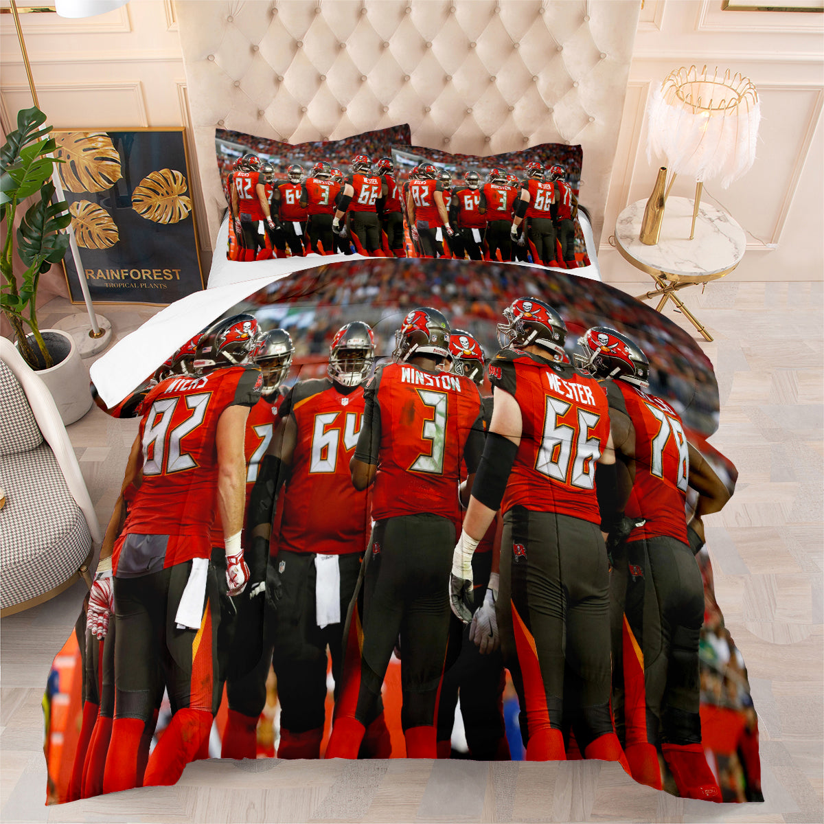 Tampa Bay Rugby Buccaneers Comforter Pillowcases 3PC Sets Blanket All Season Reversible Quilted Duvet