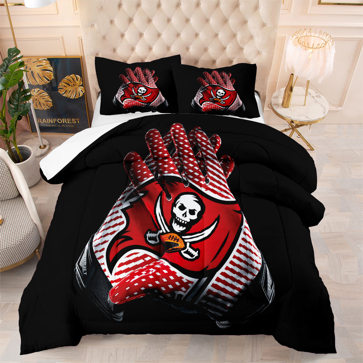 Tampa Bay Rugby Buccaneers Comforter Pillowcases 3PC Sets Blanket All Season Reversible Quilted Duvet