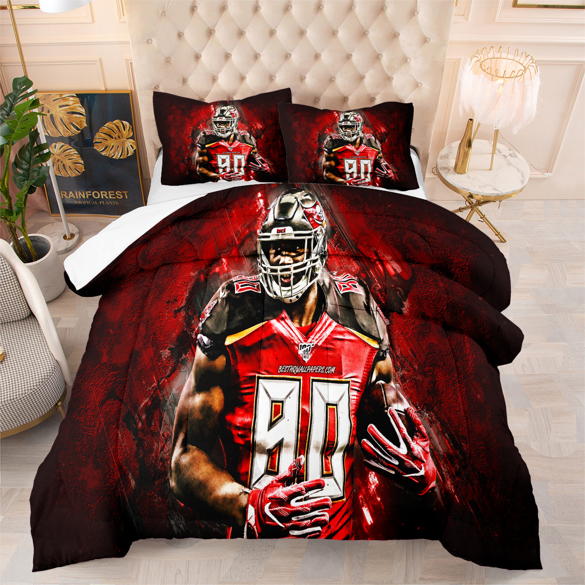 Tampa Bay Rugby Buccaneers Comforter Pillowcases 3PC Sets Blanket All Season Reversible Quilted Duvet