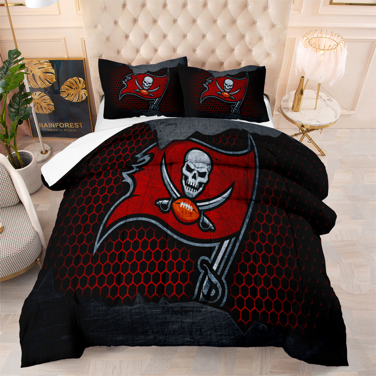 Tampa Bay Rugby Buccaneers Comforter Pillowcases 3PC Sets Blanket All Season Reversible Quilted Duvet