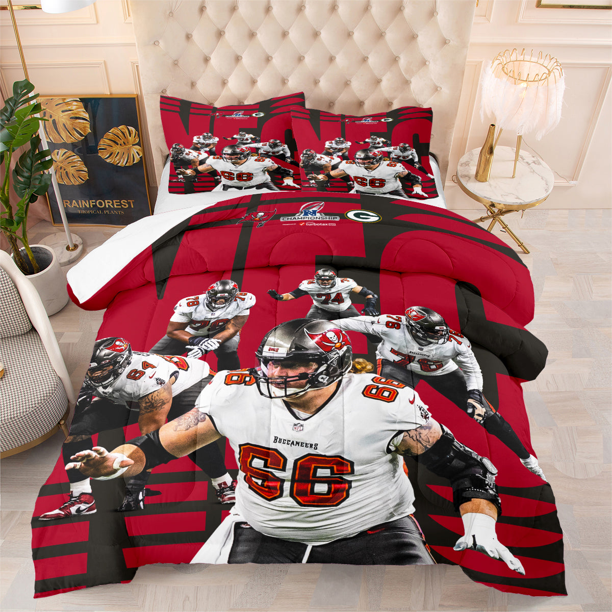 Tampa Bay Rugby Buccaneers Comforter Pillowcases 3PC Sets Blanket All Season Reversible Quilted Duvet