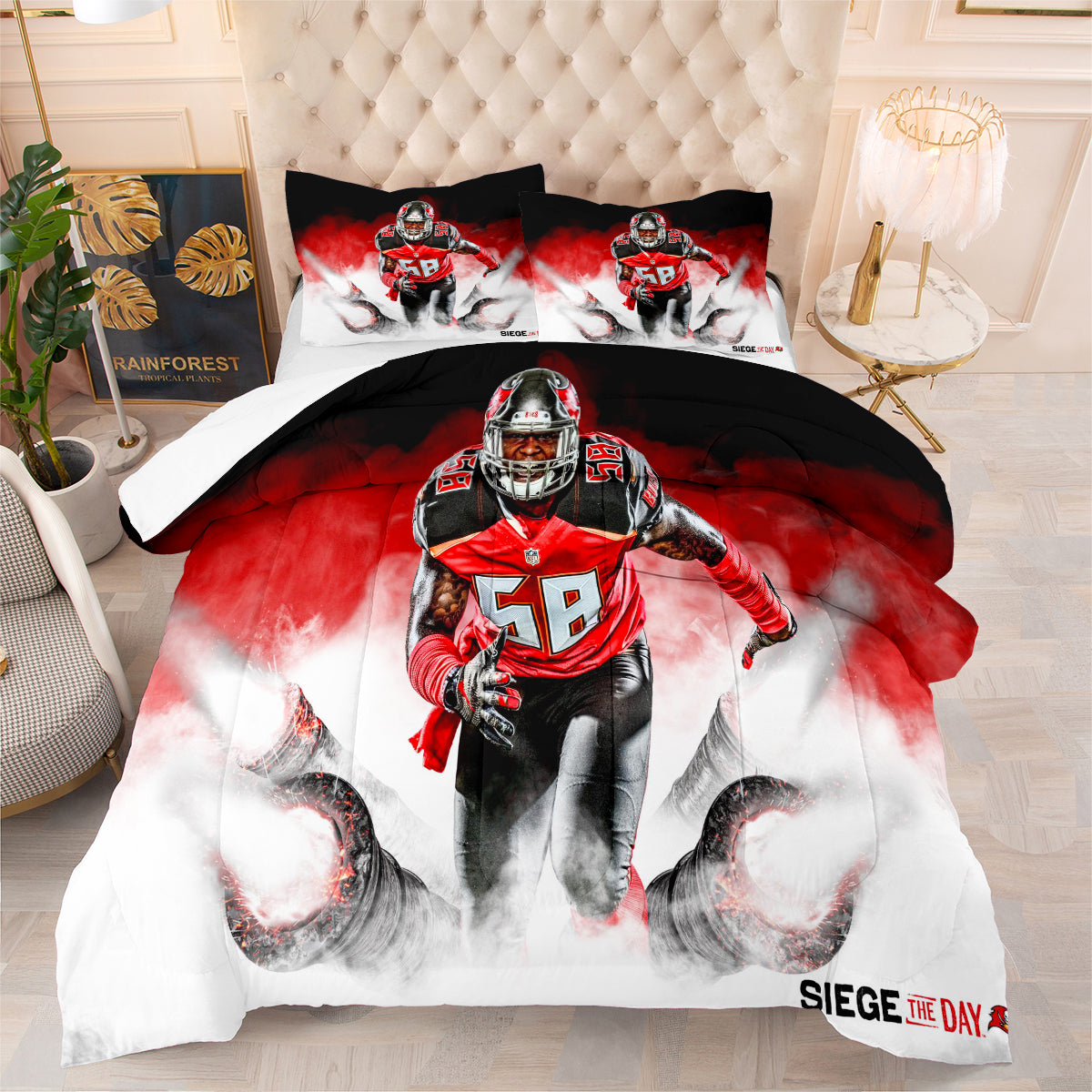 Tampa Bay Rugby Buccaneers Comforter Pillowcases 3PC Sets Blanket All Season Reversible Quilted Duvet