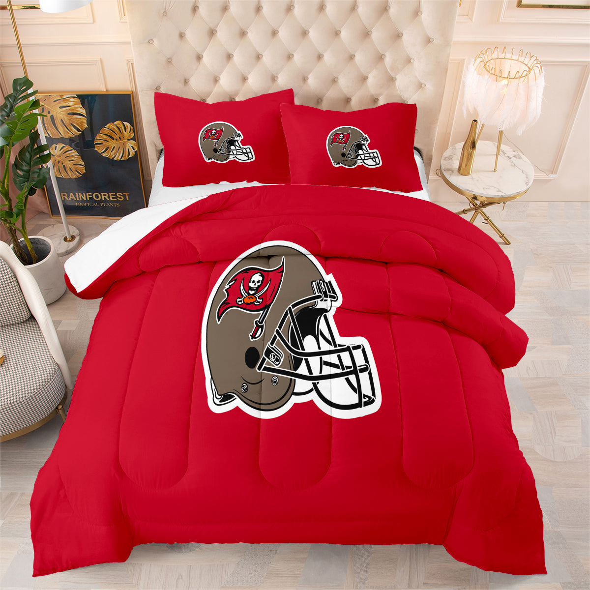 Tampa Bay Rugby Buccaneers Comforter Pillowcases 3PC Sets Blanket All Season Reversible Quilted Duvet