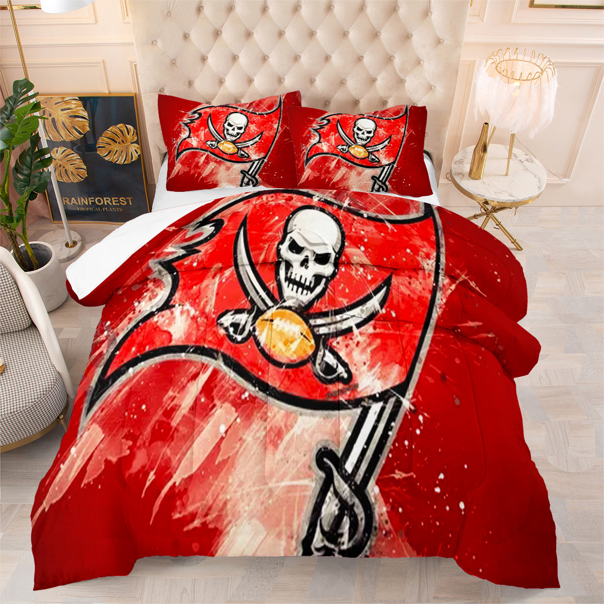 Tampa Bay Rugby Buccaneers Comforter Pillowcases 3PC Sets Blanket All Season Reversible Quilted Duvet