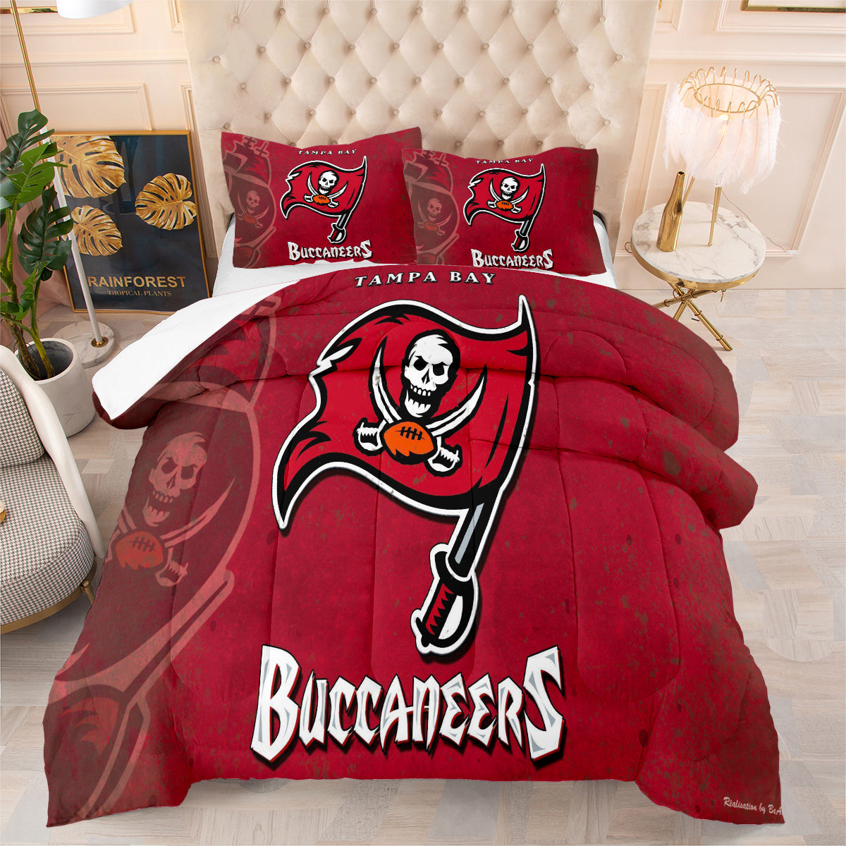 Tampa Bay Rugby Buccaneers Comforter Pillowcases 3PC Sets Blanket All Season Reversible Quilted Duvet