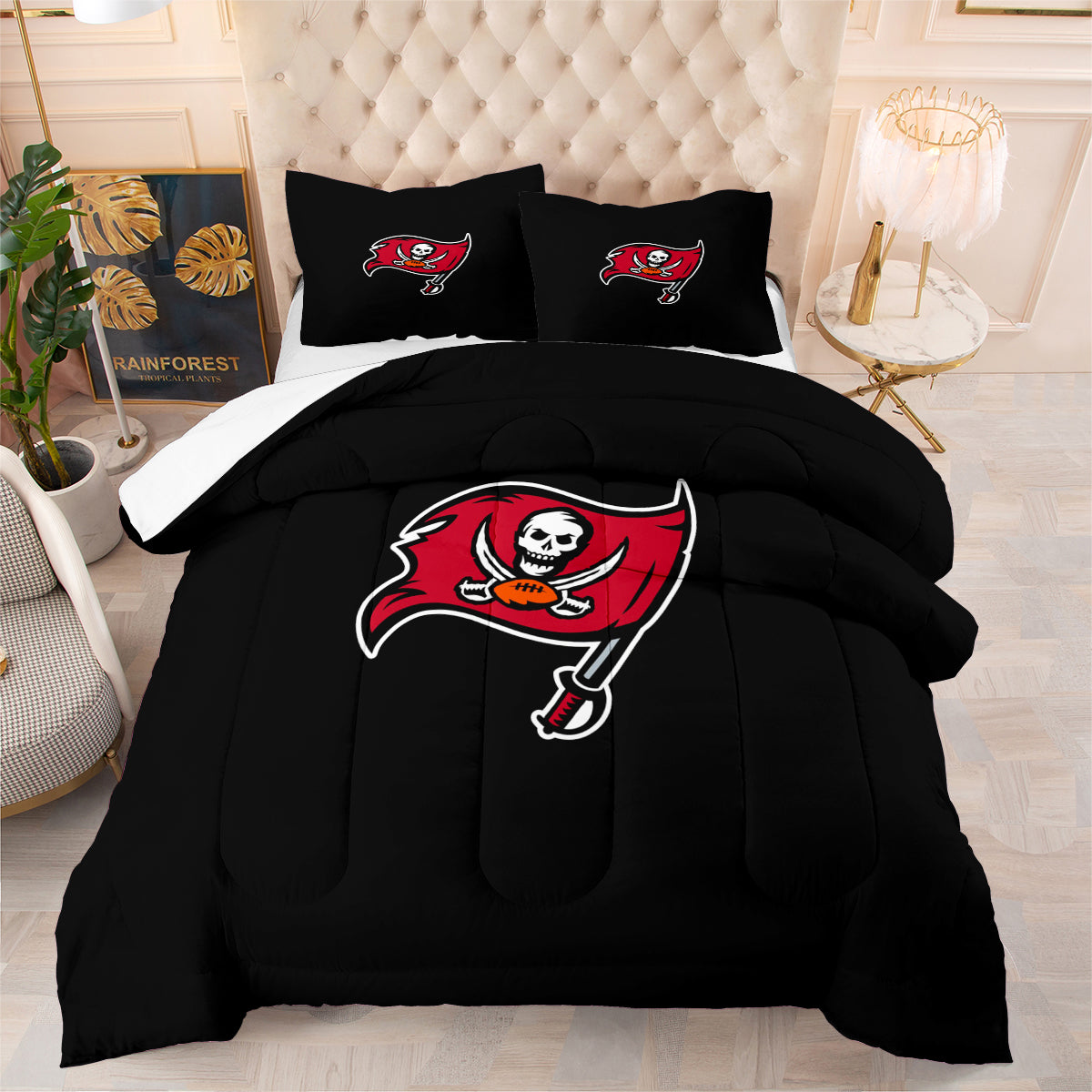 Tampa Bay Rugby Buccaneers Comforter Pillowcases 3PC Sets Blanket All Season Reversible Quilted Duvet