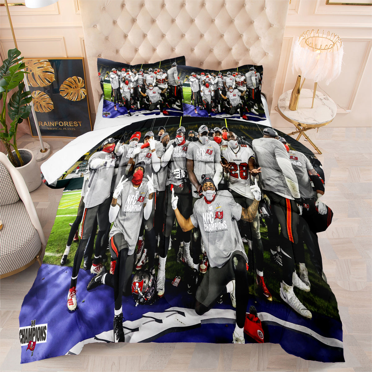Tampa Bay Rugby Buccaneers Comforter Pillowcases 3PC Sets Blanket All Season Reversible Quilted Duvet