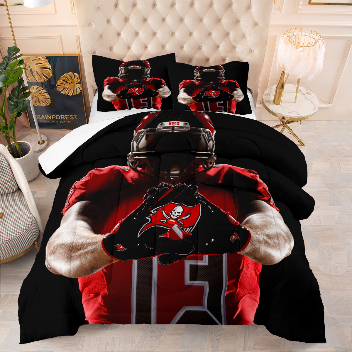 Tampa Bay Rugby Buccaneers Comforter Pillowcases 3PC Sets Blanket All Season Reversible Quilted Duvet