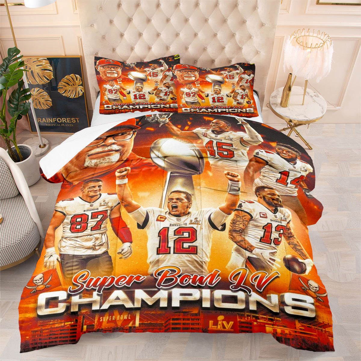 Tampa Bay Rugby Buccaneers Comforter Pillowcases 3PC Sets Blanket All Season Reversible Quilted Duvet