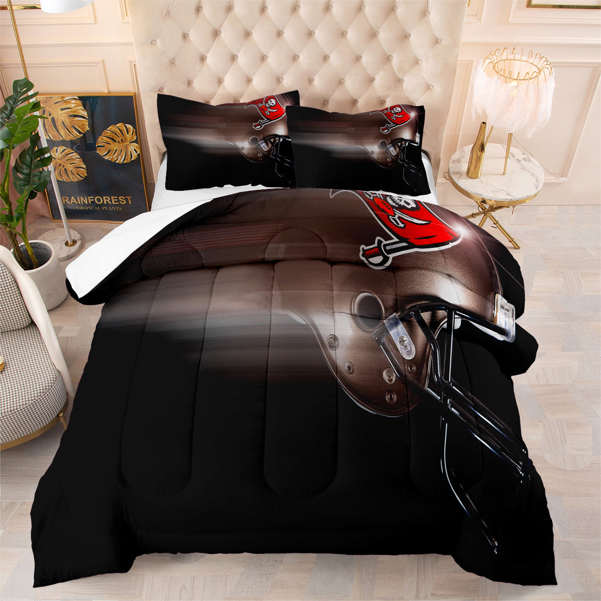 Tampa Bay Rugby Buccaneers Comforter Pillowcases 3PC Sets Blanket All Season Reversible Quilted Duvet