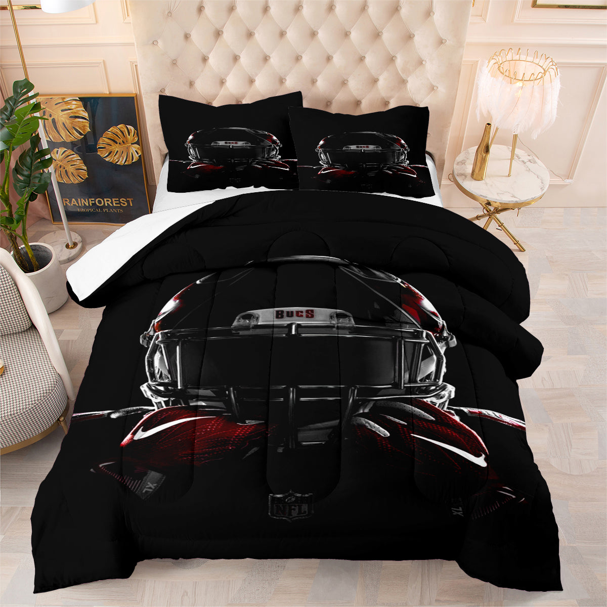 Tampa Bay Rugby Buccaneers Comforter Pillowcases 3PC Sets Blanket All Season Reversible Quilted Duvet