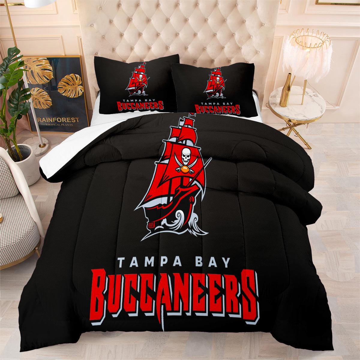 Tampa Bay Rugby Buccaneers Comforter Pillowcases 3PC Sets Blanket All Season Reversible Quilted Duvet